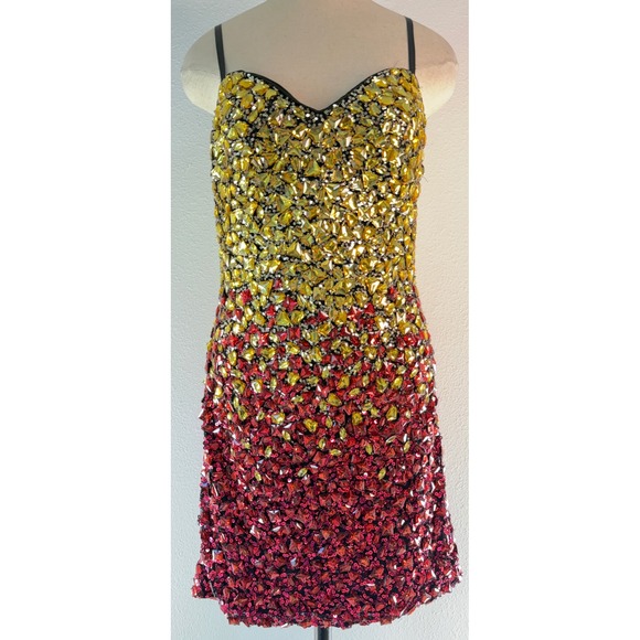 Dave & Johnny Dresses & Skirts - Dave & Johnny Rhinestone Embellished Mini Dress Ombre Sequin Red Yellow Hoco 7/8